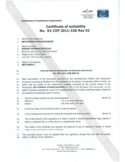 Certificate of Suitability, first page