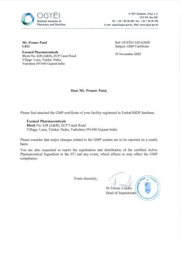 EU GMP Certificate, first page