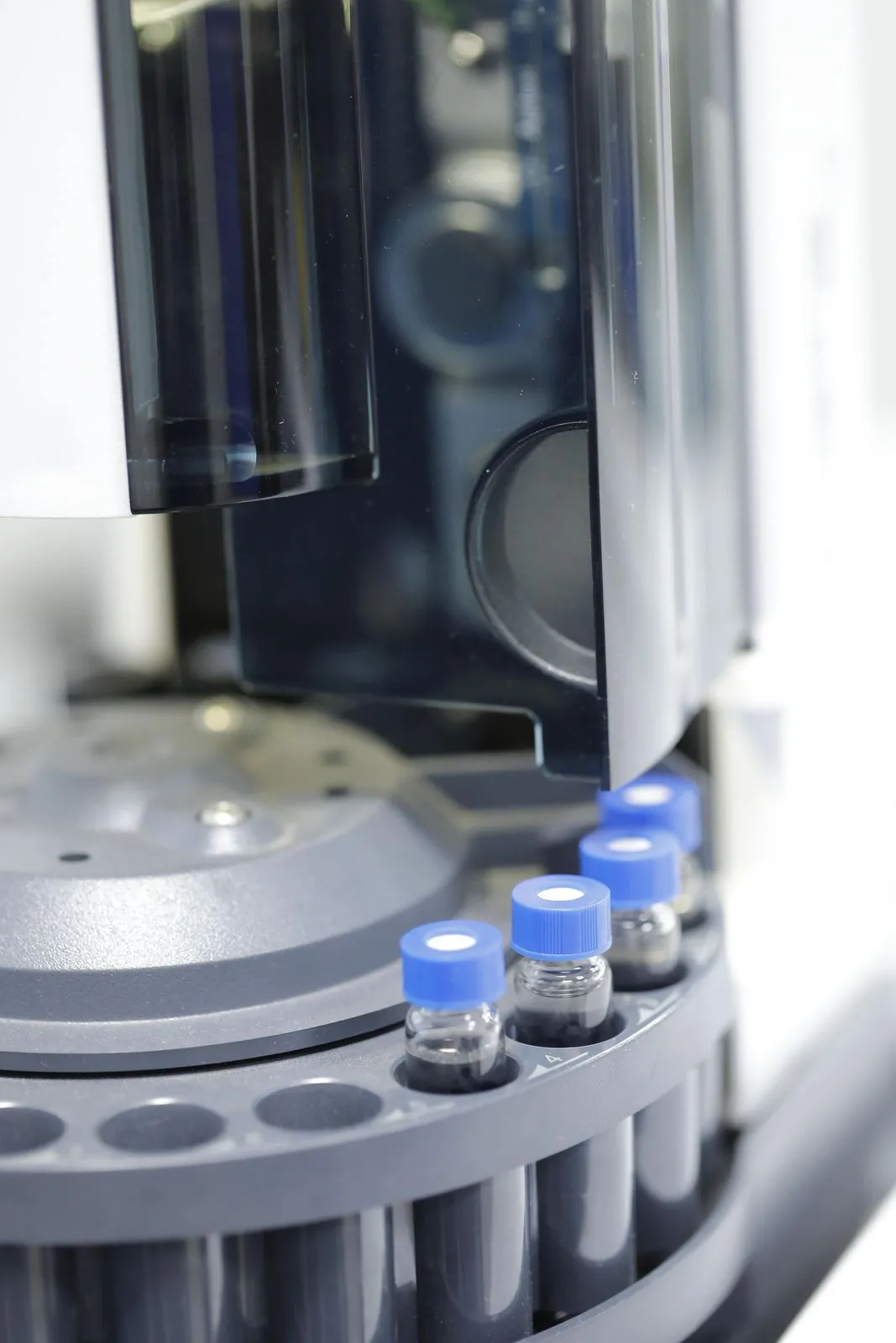 Close view of an analytical instrument at Exemed